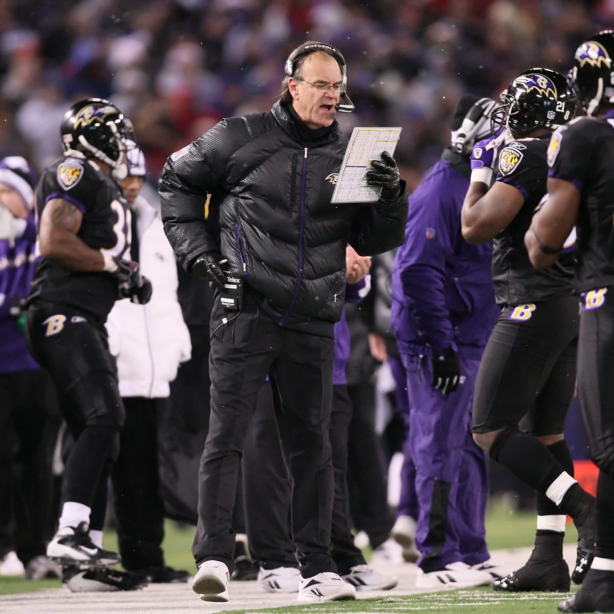 A disappointed Baltimore Ravens' head football coach Brian Billick, watches  the scoreboard replay after falling behind, 14-0 against the St. Louis  Rams, early in the first quarter at the Edward Jones Dome