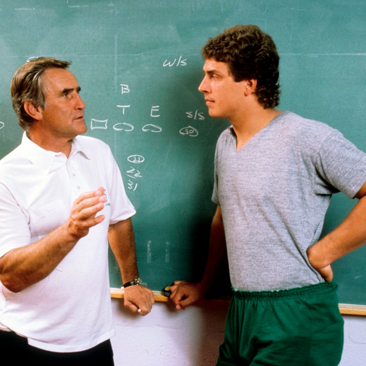 Miami Dolphins coach Don Shula discusses with quarterback Dan Marino (13)  and reserve quarterback Don Strock (